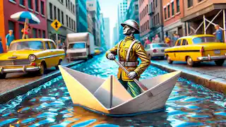 The tin soldier sailing down the gutter stream in a paper boat.