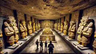 The treasure chamber of Paititi, filled with golden statues representing Inca deities.