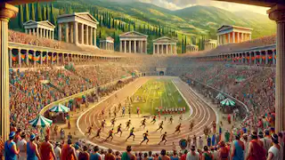 The Nemean Games with athletes competing and a festive crowd.