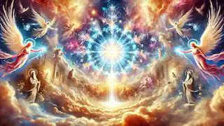 Vision of the Empyrean, the highest heaven filled with divine glory and light, with divine figures and central light source.