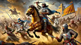 El Cid leading the charge against the Almoravid forces.