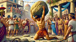  Milo of Croton lifting a massive boulder during a local festival.