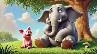 Gerald looks impatient, tapping his foot, while Piggie smiles calmly under a tree on a sunny day.