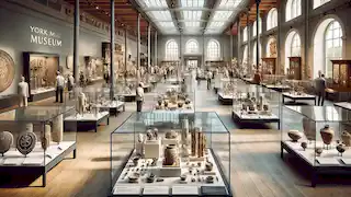 An interior view of the York Museum with historical artifacts.