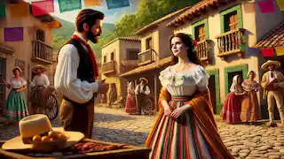 Maria meets a wealthy nobleman in her humble Mexican village, her beauty contrasting with the rustic surroundings.