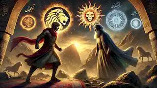 Mehr and Bahram confront Kaveh, invoking the lion and sun's power.