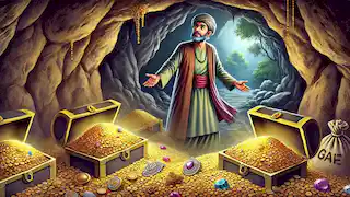 Ali Baba discovering the thieves' treasure cave.