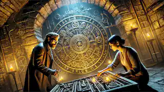 Two historians solve a celestial puzzle in an ancient mechanical vault beneath St. Mary’s Church in Lübeck.