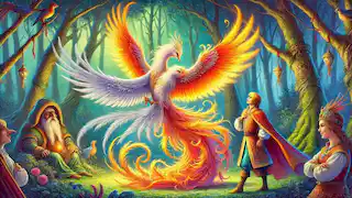 The Firebird and its sister reunite after being freed from Baba Yaga's enchantment.