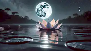 The Vitória Régia water lily floats on the river under the moonlight, as Jaci sheds a tear.