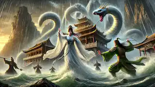  Bai Suzhen and Xiaoqing summon a flood in a dramatic assault on Golden Mountain Temple.