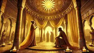 The Byzantine princess in a golden pavilion tells King Bahram Gur a tale of legacy and immortality.