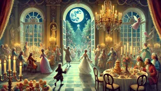 Des saints et des êtres féeriques dansant au ceílí au clair de lune du Sanctuaire, leurs rires mêlant tradition et espièglerie.