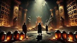 Victorian adventurers behold a jewel-laden throne room in the depths of Solomon’s Mountains.