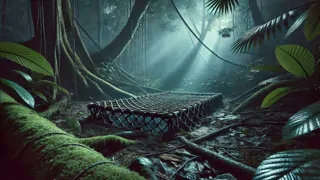 Concealed jungle traps among dense foliage