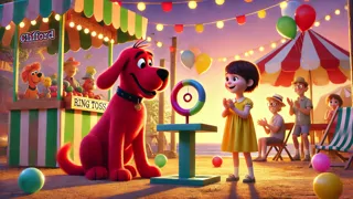 Clifford using rope to secure a swaying Ferris wheel gondola as Emily guides him