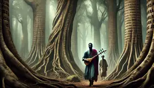 Baba Karamogo and Prince Demba walk through a misty, ancient forest where names fade from the bark of towering trees.