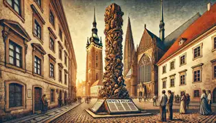 The Devil’s Pillar in its modern location near the Cathedral of Saints Peter and Paul, surrounded by tourists.