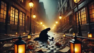 Una mujer angustiada busca por las calles sombreadas de París en la noche, tras haber perdido su collar de diamantes prestado.