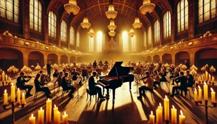 Rehearsal of musicians in the grand hall of the Pink Palace