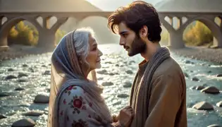 Arash and Laila, now older, reunite at the Kabul River, gazing at each other with love and the weight of lost years in their eyes.