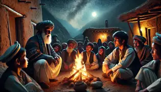 Villagers gather around a fire in an Afghan mountain village as an elder warns a young guide about the Djinn’s wrath.