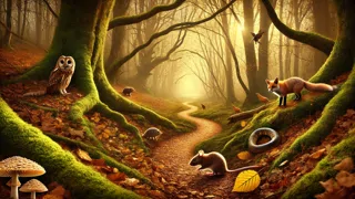 Mouse journeys through the forest in autumn and winter as woodland creatures keep a respectful distance