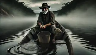 Diego Ferreira, a fisherman, sits in his wooden boat, gripping a net as mysterious ripples disturb the still Paraná River.