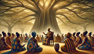 Queen Mother Yennaba mentoring women elders under a baobab tree in Nalerigu, Ghana.