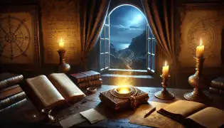 Yusuf sits in his dimly lit study, staring at a glowing fragment of the obsidian seal, realizing the Djinn may still remain.