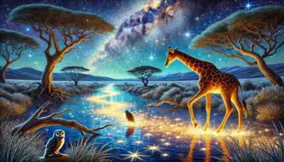 Nkanyezi steps onto the glowing River of Stars, where light forms beneath her hooves as Umlilo watches.