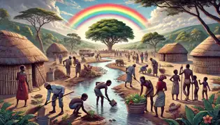 A village in Zambia comes back to life as people plant trees, cleanse the river, and a rainbow appears in the sky.