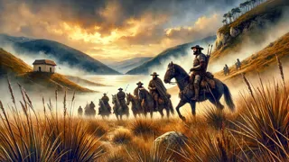 Spanish conquistadors launching a search expedition for gold around Lake Guatavita