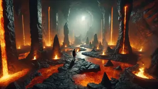 Une lampe de torche vacillante révélant des écailles de dragon brillantes dans les profondeurs d'une caverne.