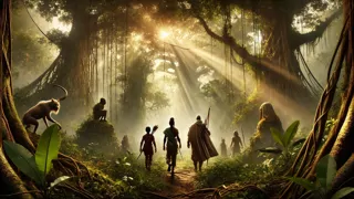 A young prince and a village elder trekking through dense jungle toward the drum’s last known resting place