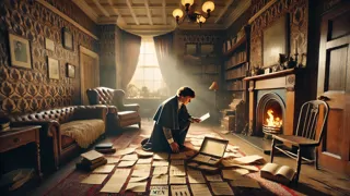 Holmes writing cipher key on paper in Baker Street