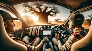 Conducteur et copilote étudiant les notes de rythme à l'intérieur de l'habitacle d'une voiture de rallye