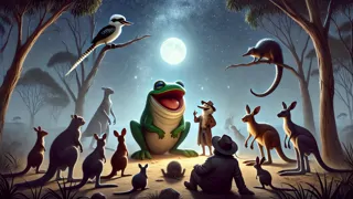 A kookaburra’s laughter echoes across the dry pool as animals set their plan in motion
