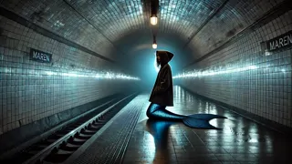 Maren singing softly in a dimly lit subway arch
