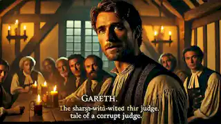 Gareth narrating the story of the corrupt judge.