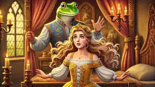 The frog transforms into a handsome prince after being thrown against the wall.