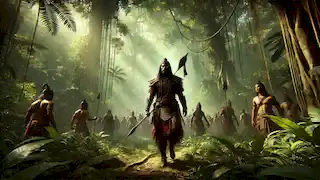 Hang Tuah leads his men through the dense jungle toward Gunung Ledang, the path ahead filled with mystery