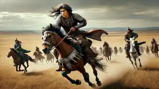  Alpamysh races on horseback across the steppe, competing for Barchin’s hand in marriage.