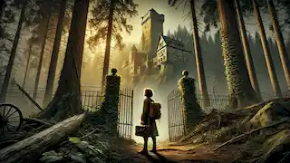 Clara Weiss stands in the Black Forest clearing, gazing at Grafen Castle with its ivy-covered walls and rusted gates