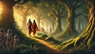 Príncipe Rama e Lakshmana entram na densa floresta de Dandaka durante seu exílio.
