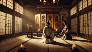 Lord Asano bereitet sich in einer feierlichen Kammer in Edo auf das Seppuku vor.