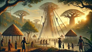 Vilarejos construindo uma escada gigante de vinhas até o céu