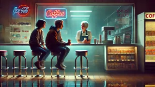 Kassierer eines Convenience-Stores beobachtet ein Paar