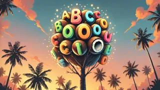 Las letras del alfabeto aplaudiendo en la cima de la palmera de coco