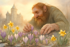 Flowers bursting into bloom under the giant’s watchful gaze